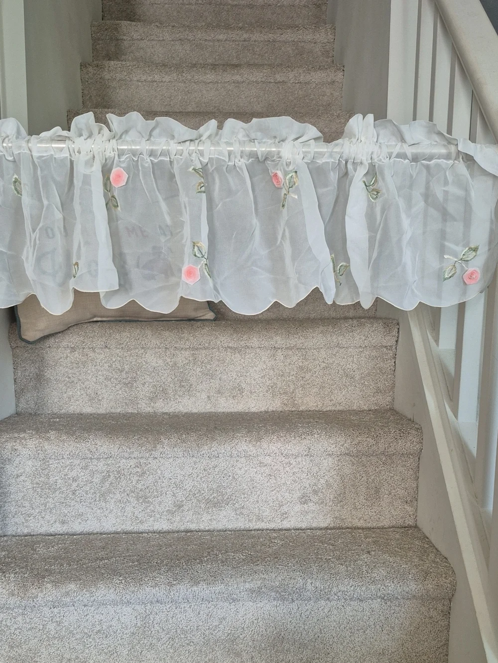 Sheer White Valance Pink Rose Embroidery 70x11
